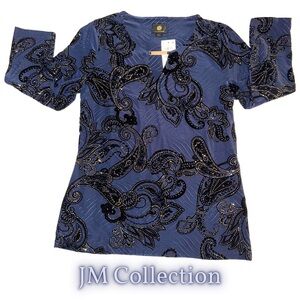 JM Collection Navy and Black Paisley Blouse